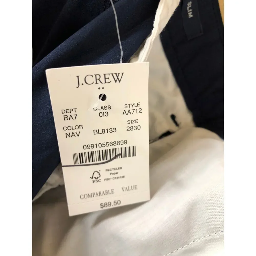 J. Crew Factory Slim Fit Tech Chino Pants Straight Leg Navy Blue NWT 28 x 30